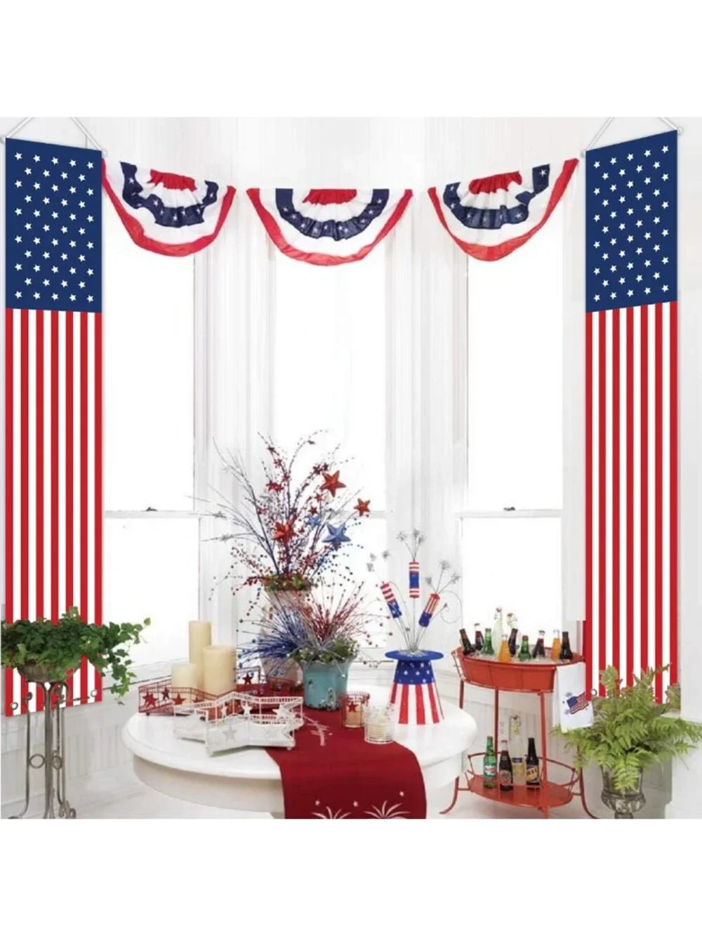 Patriotic 4th of July Outdoor Decorations - American Flag Banners & Porch Sign